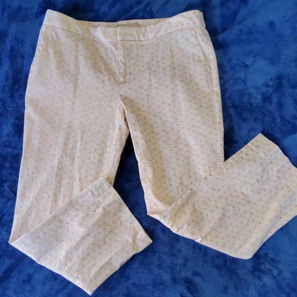 Banana Repulic Ryan Fit Crop Pants 10 Beige Geometric Mid Rise Straight EUC